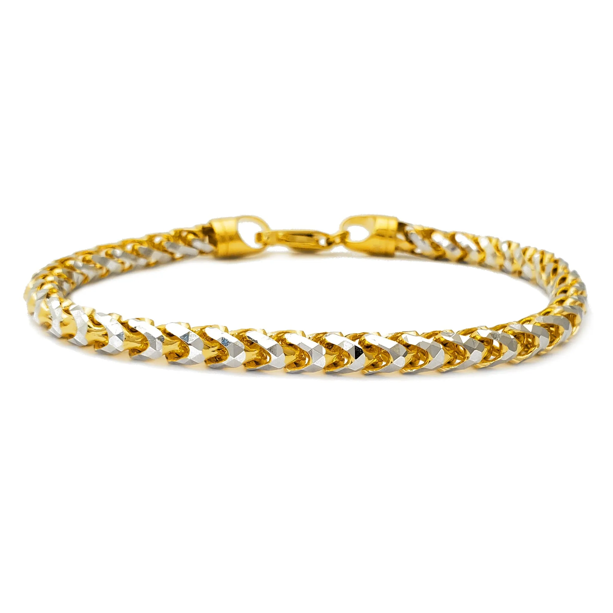 Solid Two-Tone Round Franco Bracelet (14K)