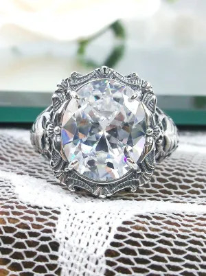Sparkling White CZ Ring, Oval Art Nouveau Style, Vintage Sterling Silver Filigree Ring, Beauty Ring, D229