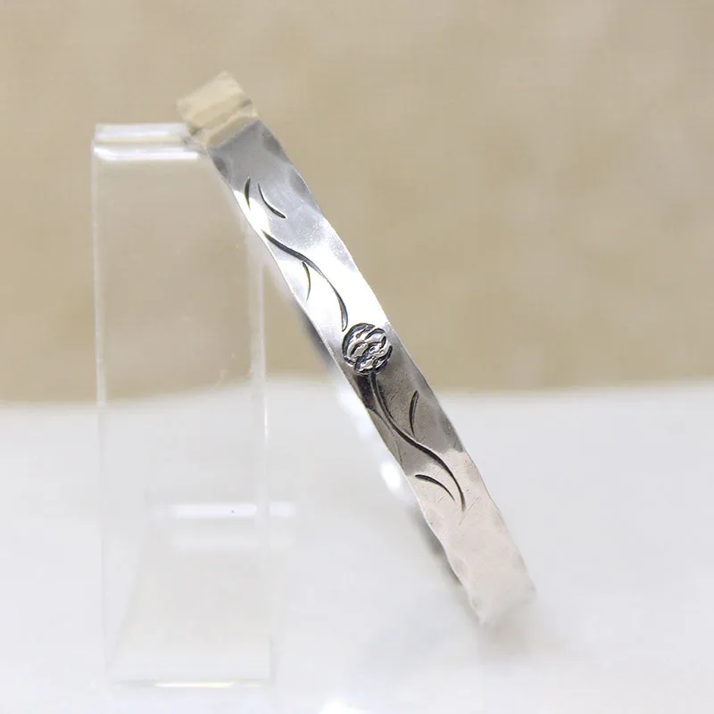 Sterling Rose Bangle Signed NYE