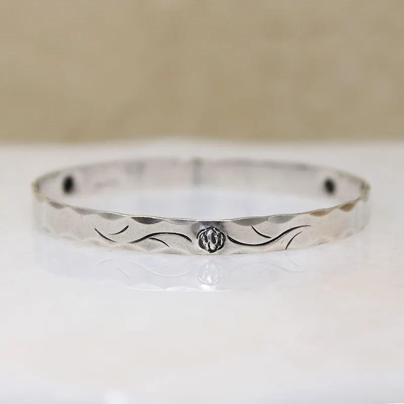 Sterling Rose Bangle Signed NYE