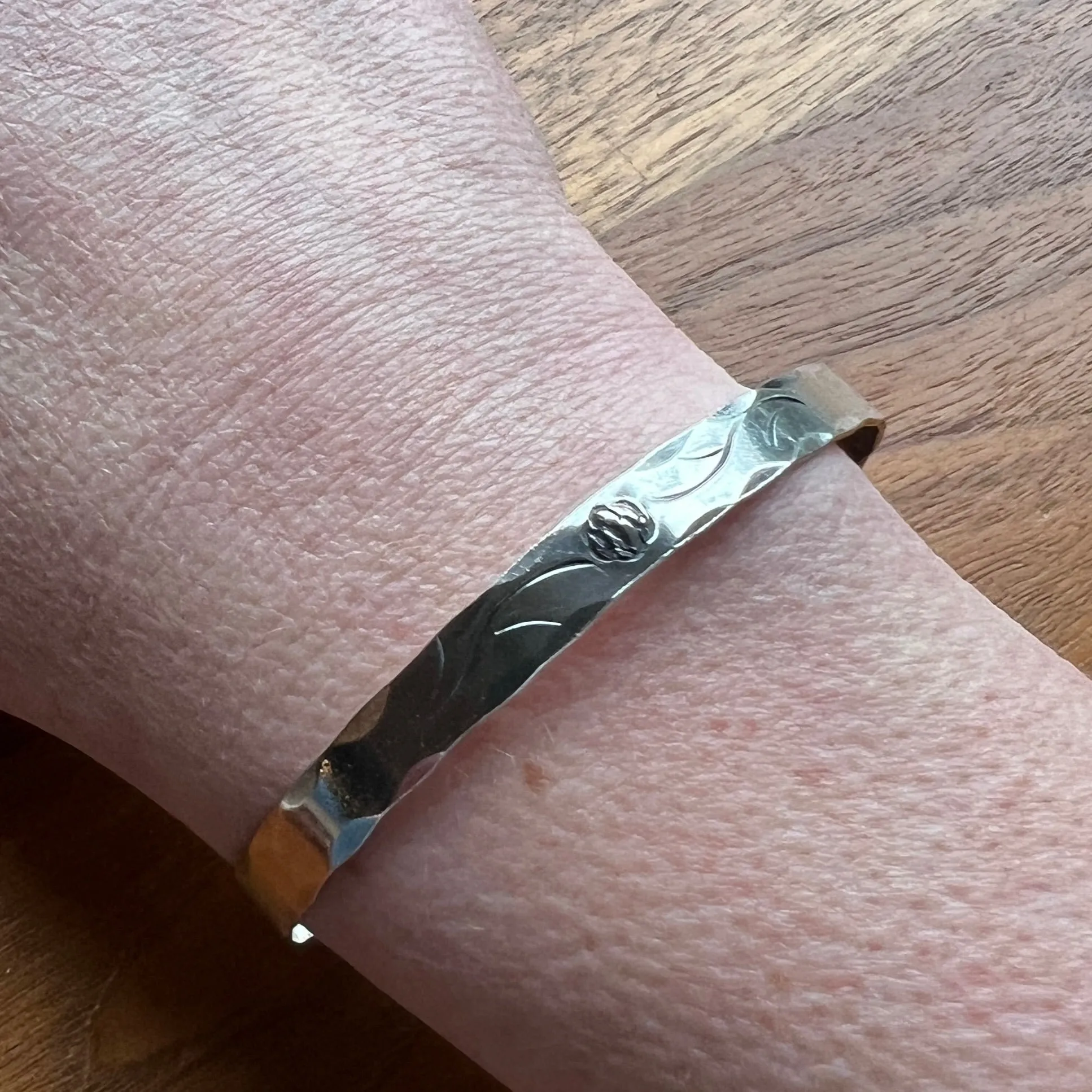 Sterling Rose Bangle Signed NYE