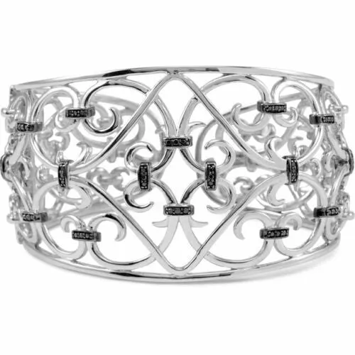 Sterling Silver 1/3 CT Pave Black Diamond Filigree Cuff Bracelet