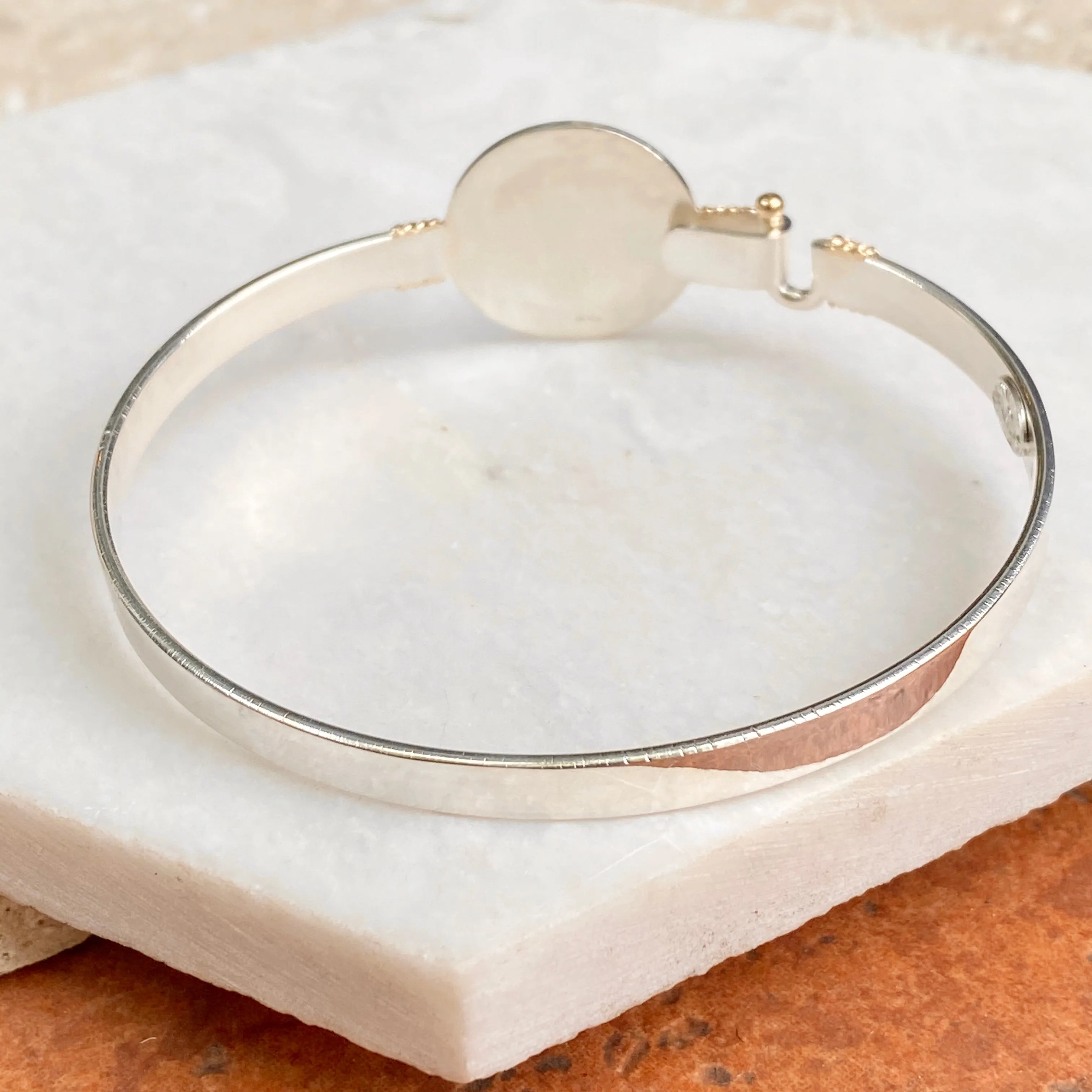 Sterling Silver   14KT Yellow Gold Accent St Christopher Medal Bangle Bracelet