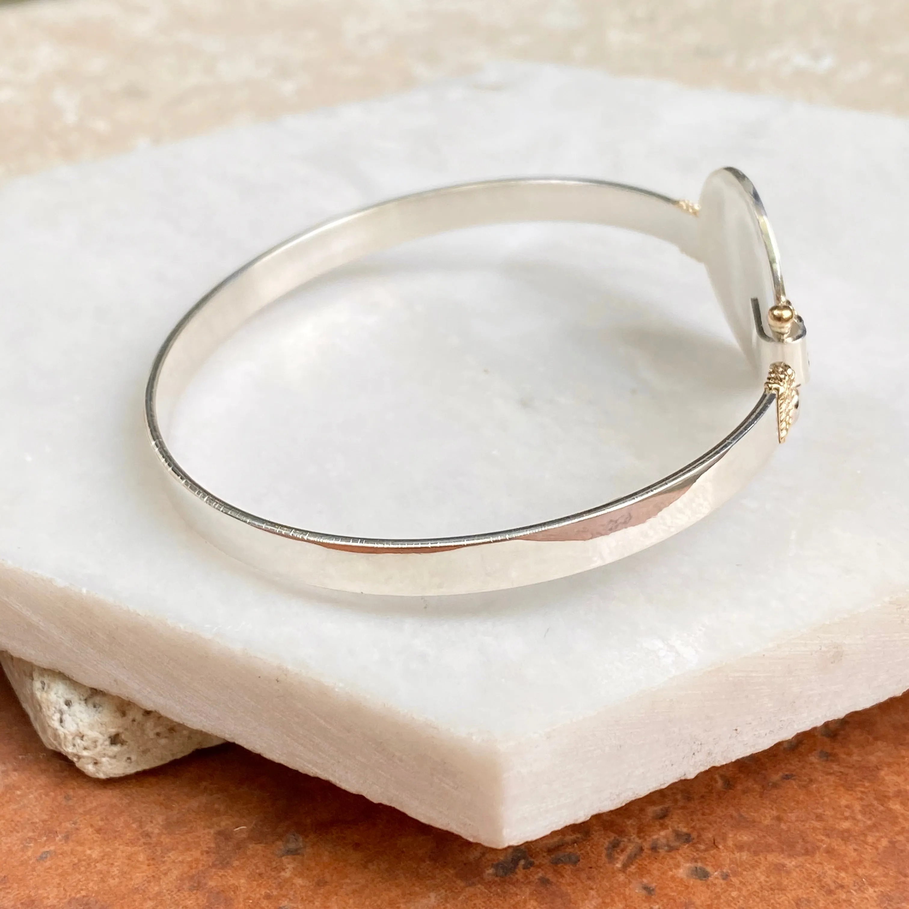 Sterling Silver   14KT Yellow Gold Accent St Christopher Medal Bangle Bracelet