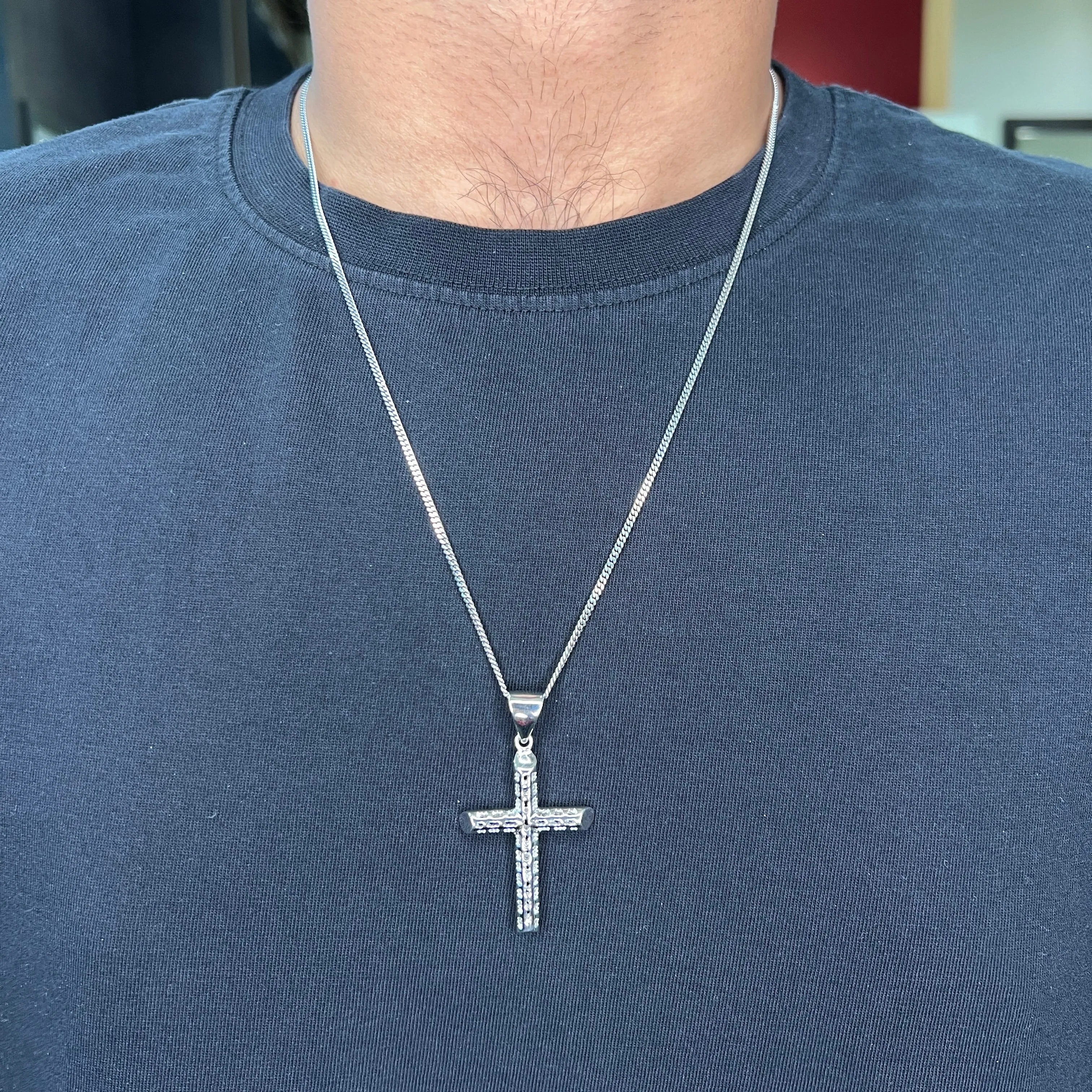 Sterling Silver (28mm) Filigree Tube Cross Pendant