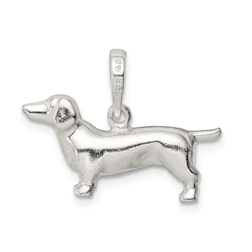 Sterling Silver 3D Dachshund Dog Pendant Charm