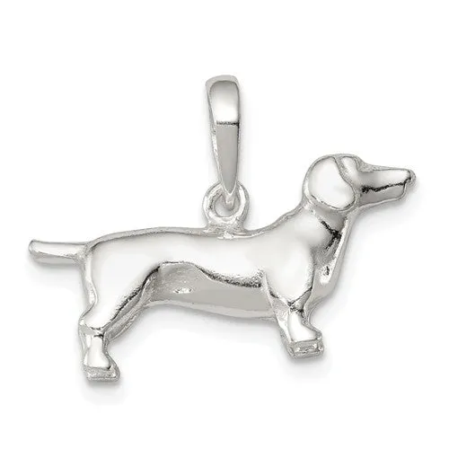 Sterling Silver 3D Dachshund Dog Pendant Charm