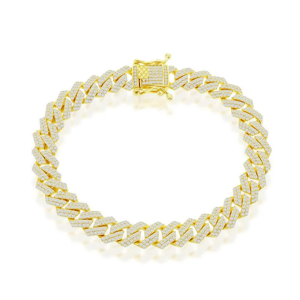Sterling Silver 8mm Micro Pave Monaco Bracelet - Gold Plated 8"