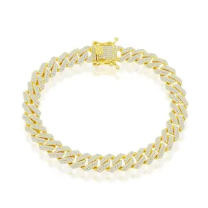 Sterling Silver 8mm Micro Pave Monaco Bracelet - Gold Plated 8"