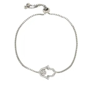 Sterling Silver Adjustable Bracelets with Colored Cubic Zirconia Hamsa Charm - C39919