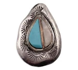 sterling silver artist signed Victor Moses Begay turquoise & mother of pearl pendant