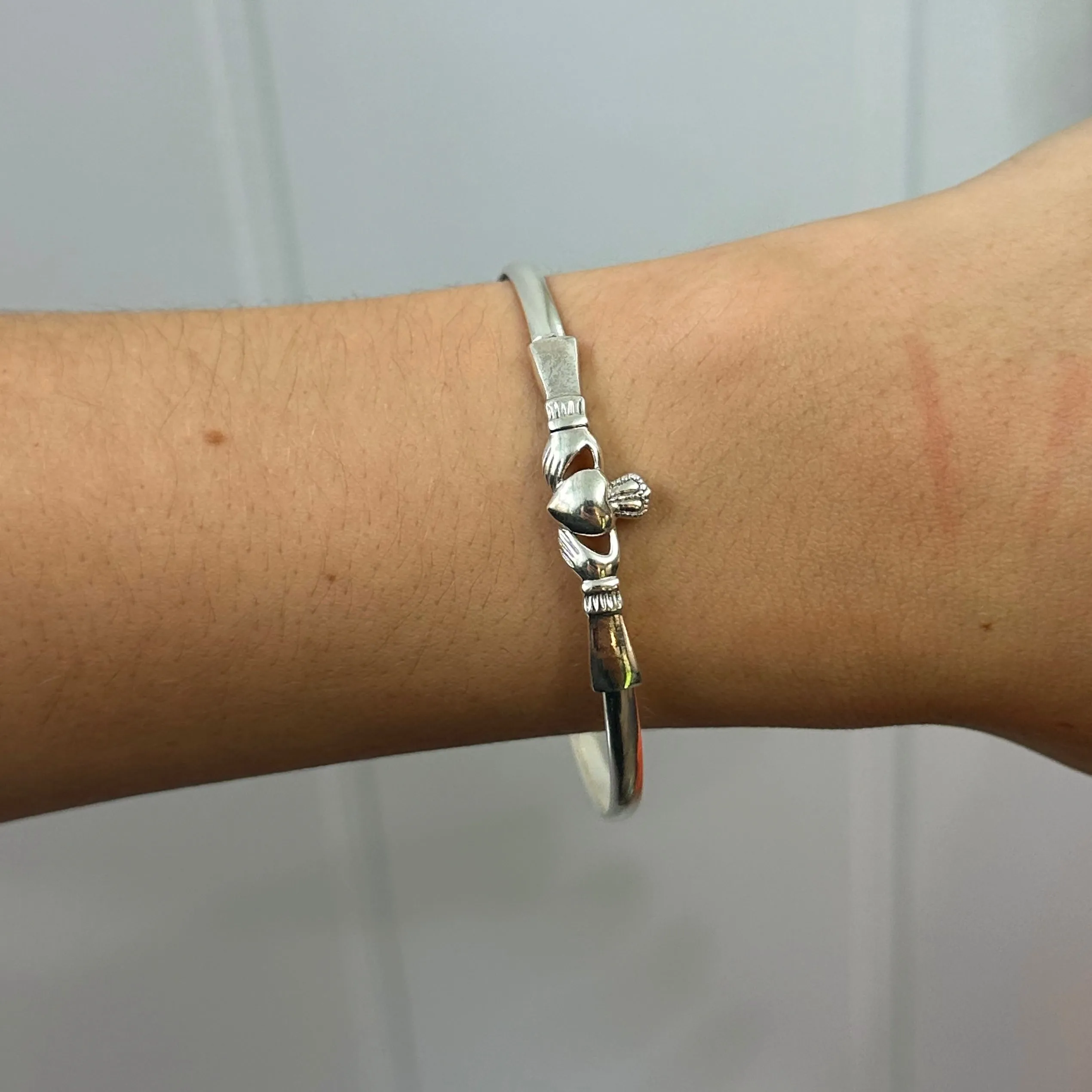Sterling Silver Claddagh Design Bangle Bracelet