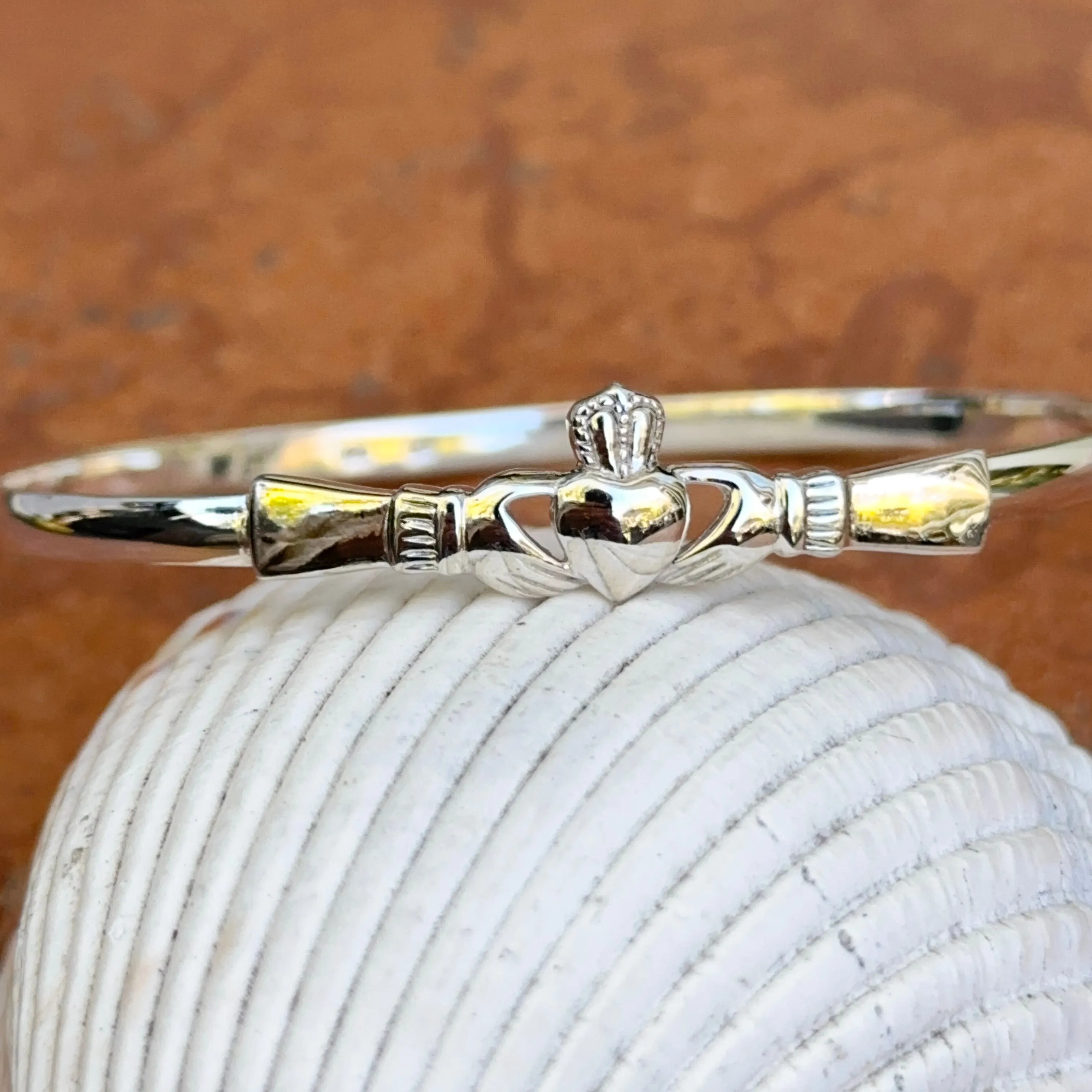 Sterling Silver Claddagh Design Bangle Bracelet