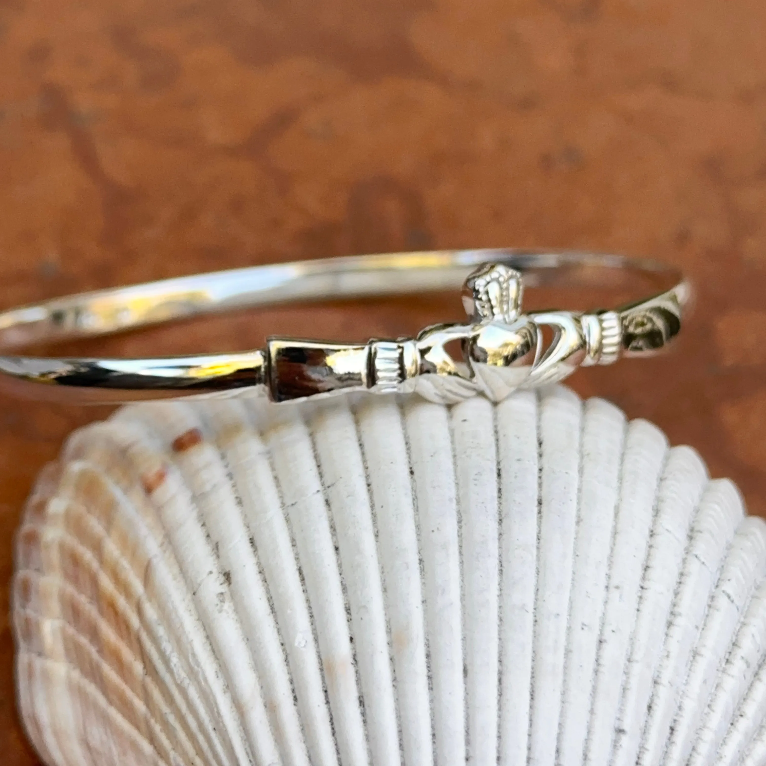 Sterling Silver Claddagh Design Bangle Bracelet