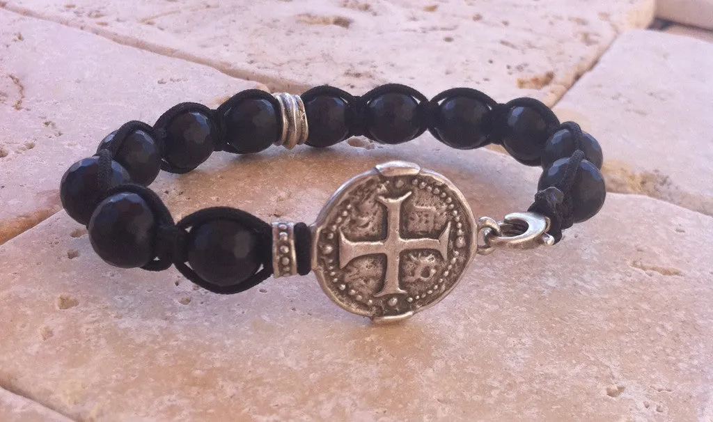 Sterling Silver Cross Coin Bracelet
