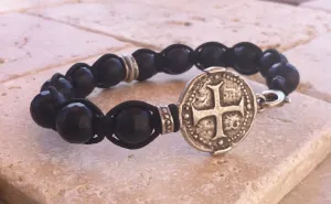 Sterling Silver Cross Coin Bracelet