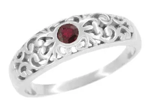 Sterling Silver Edwardian Filigree Ruby Band