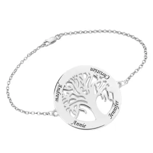 Sterling Silver Engraved Family Tree Bracelet