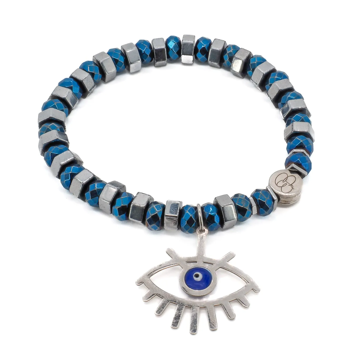 Sterling Silver Evil Eye Hematite Beaded Bracelet