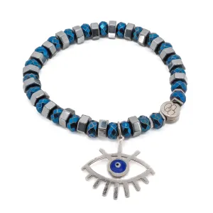 Sterling Silver Evil Eye Hematite Beaded Bracelet