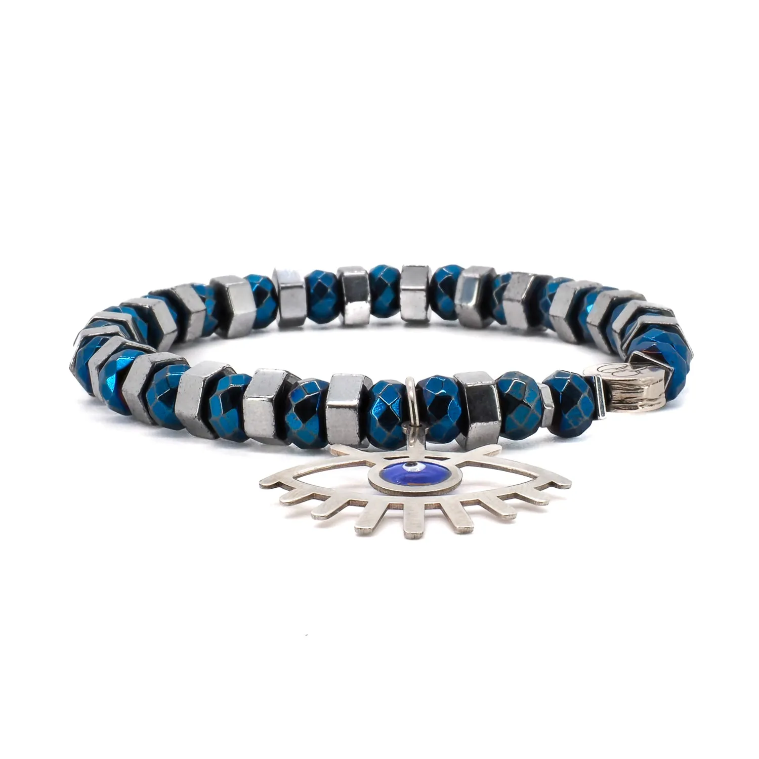 Sterling Silver Evil Eye Hematite Beaded Bracelet