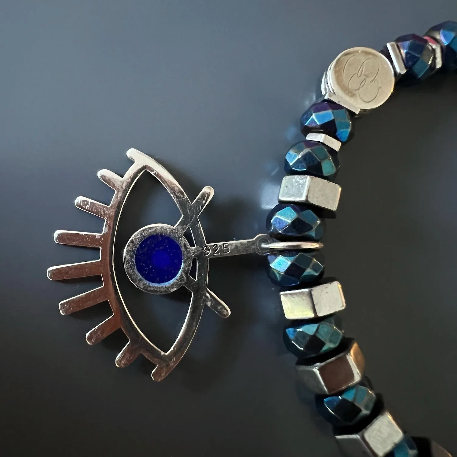 Sterling Silver Evil Eye Hematite Beaded Bracelet