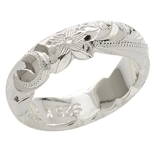 Sterling Silver Hawaiian Scroll Oval Cut Out Edge Ring 6mm Heavy Weight (2.5mm)