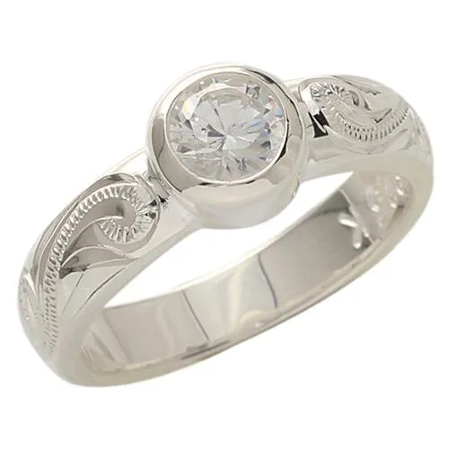 Sterling Silver Hawaiian Scroll with CZ Ring