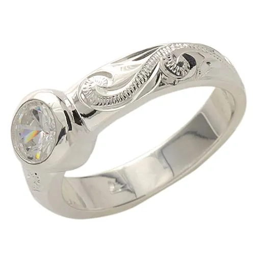 Sterling Silver Hawaiian Scroll with CZ Ring