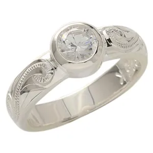 Sterling Silver Hawaiian Scroll with CZ Ring