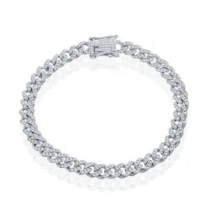 Sterling Silver Micro Pave CZ, 6mm Miami Cuban Bracelet - Rhodium Plated