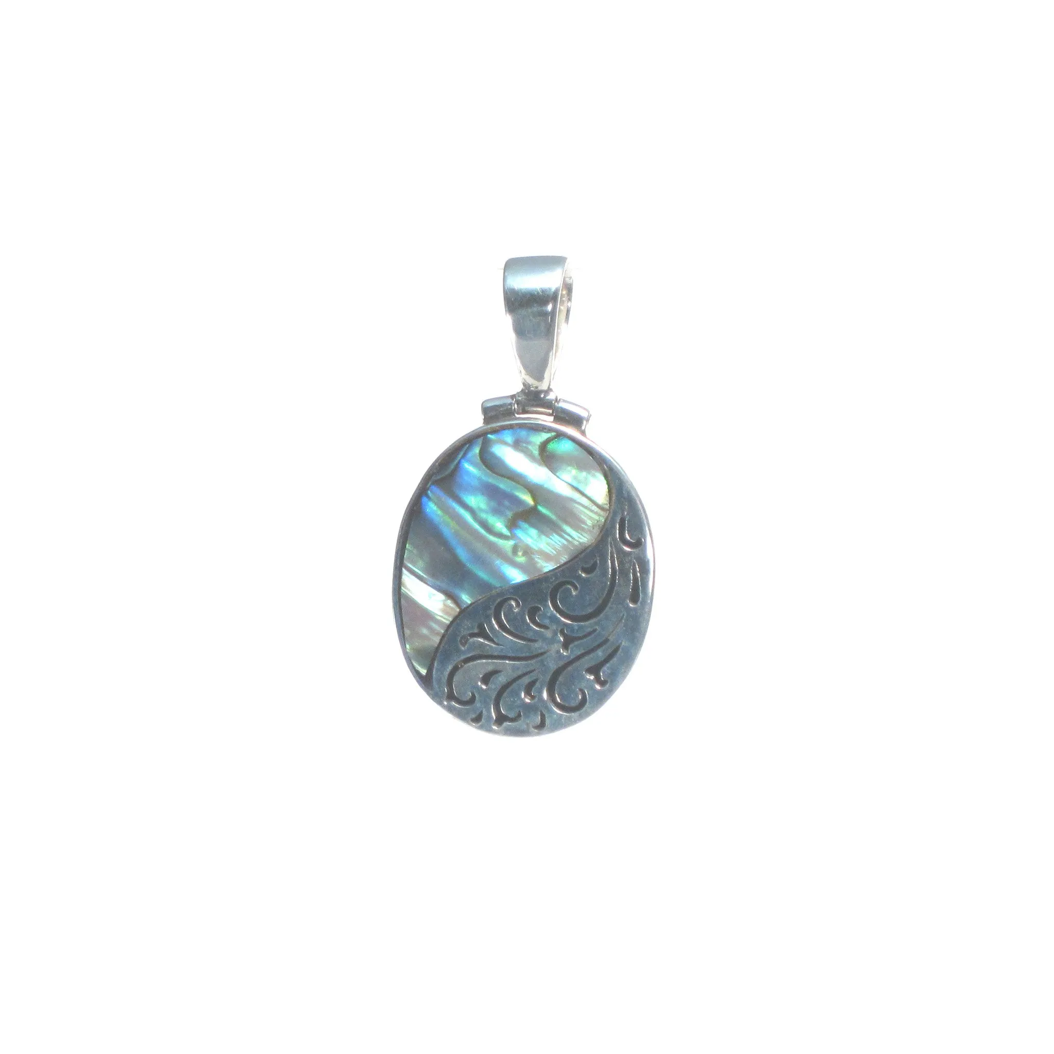 Sterling Silver Oval Pendant with Silver Filigree and Shell Detail