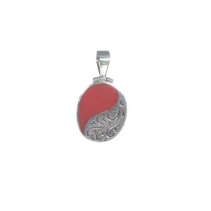 Sterling Silver Oval Pendant with Silver Filigree and Shell Detail