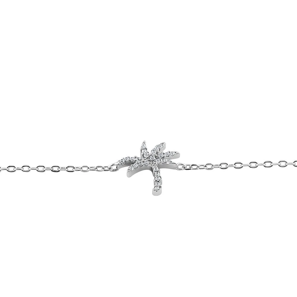 Sterling Silver Palm Tree Round Cut Clear CZ Bracelet