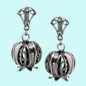 Sterling silver Pomegranate Earrings with a Filigree Post