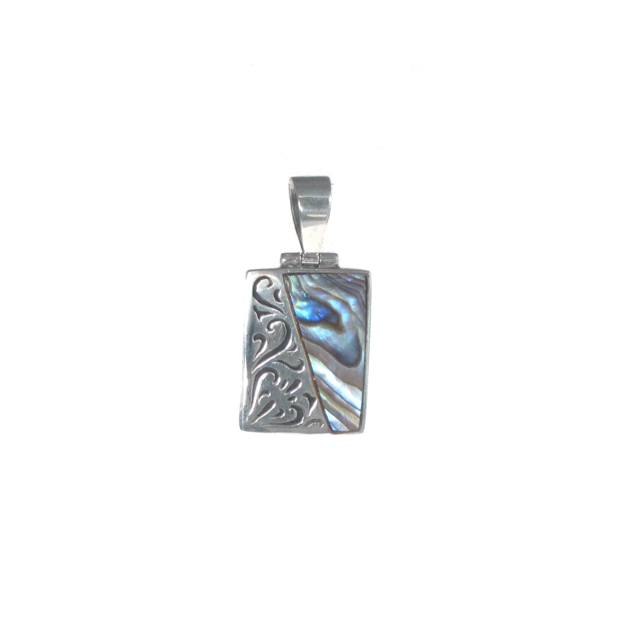 Sterling Silver Rectangle Pendant with Silver filigree and Shell Detail