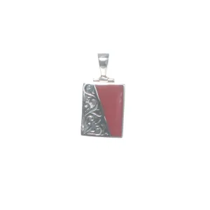 Sterling Silver Rectangle Pendant with Silver filigree and Shell Detail