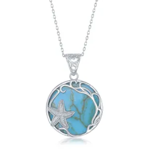 Sterling Silver Round Turquoise with Starfish Necklace (95059)