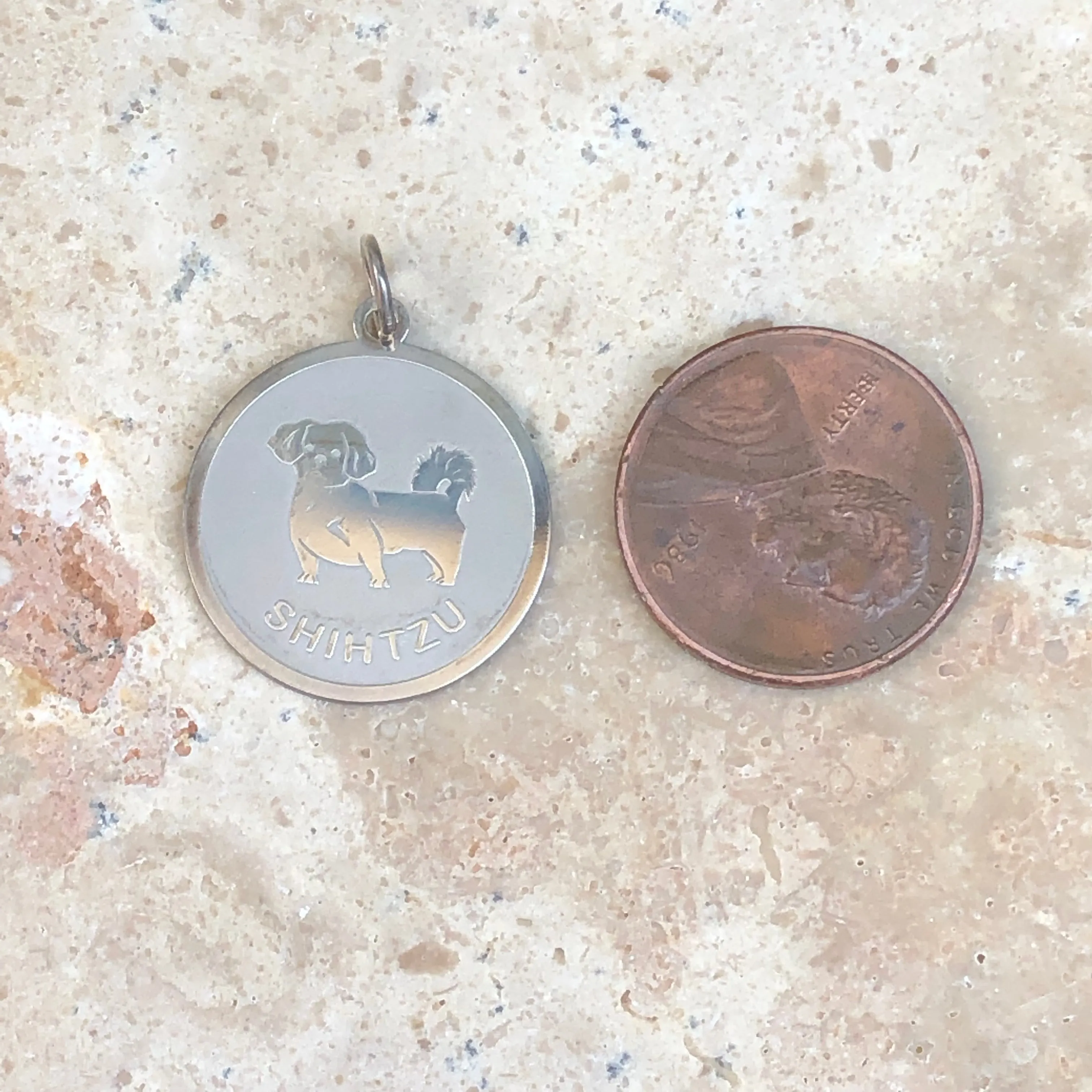 Sterling Silver Shih Tzu Dog Pendant Charm Satin Disc