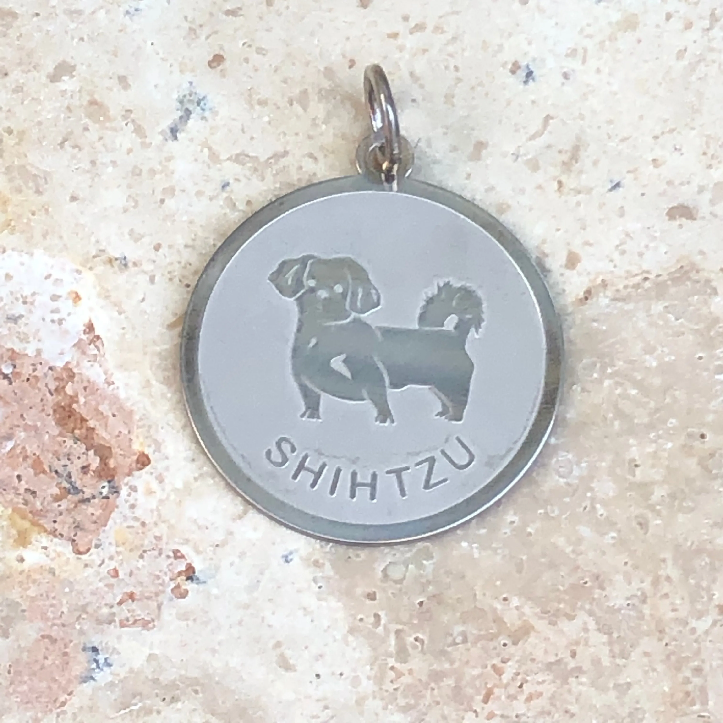 Sterling Silver Shih Tzu Dog Pendant Charm Satin Disc
