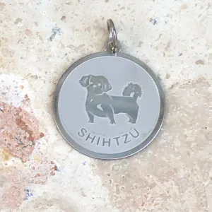 Sterling Silver Shih Tzu Dog Pendant Charm Satin Disc