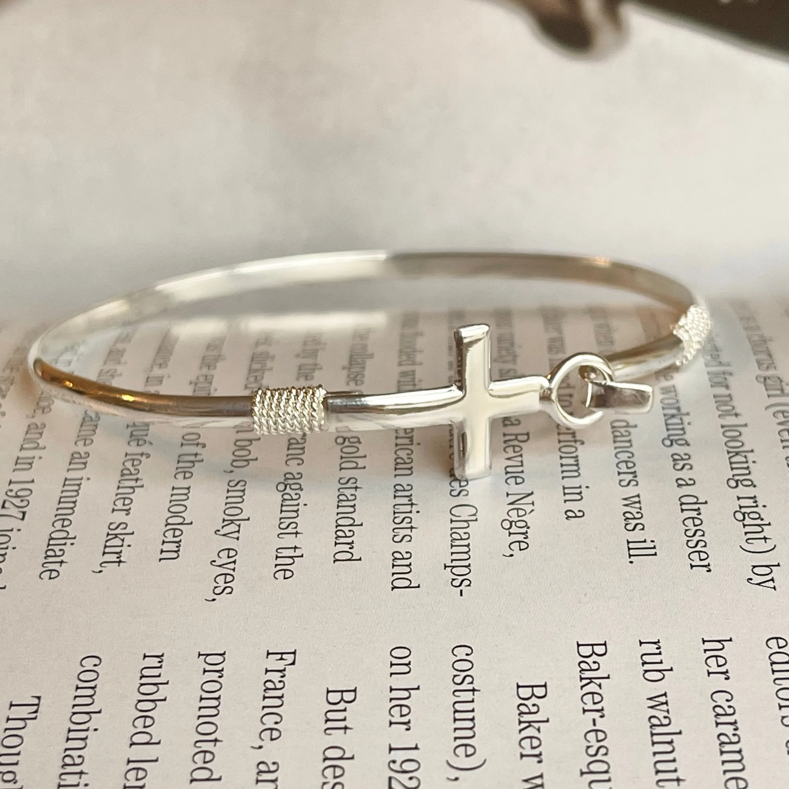 Sterling Silver Sideways Cross Stacking Bangle Bracelet