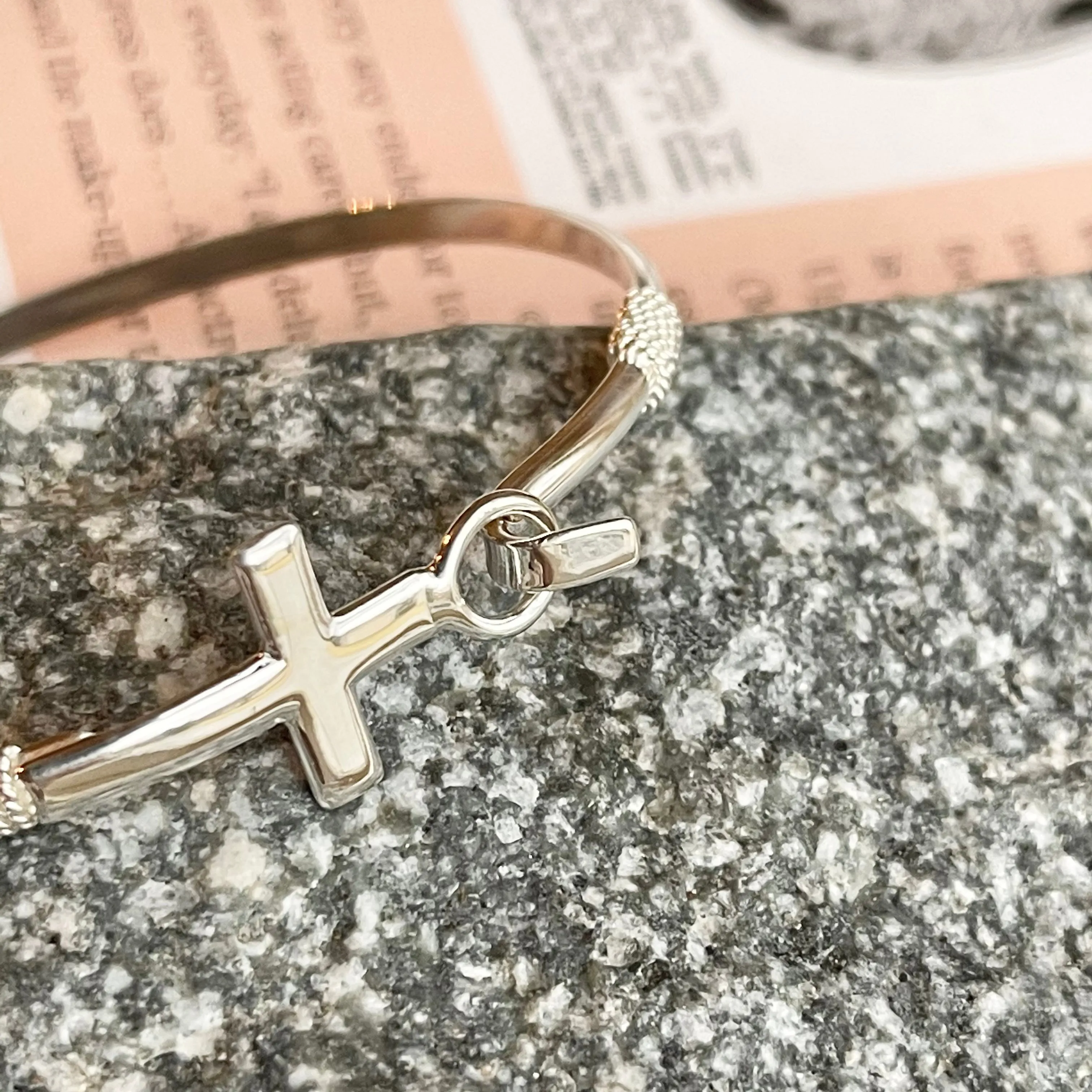 Sterling Silver Sideways Cross Stacking Bangle Bracelet