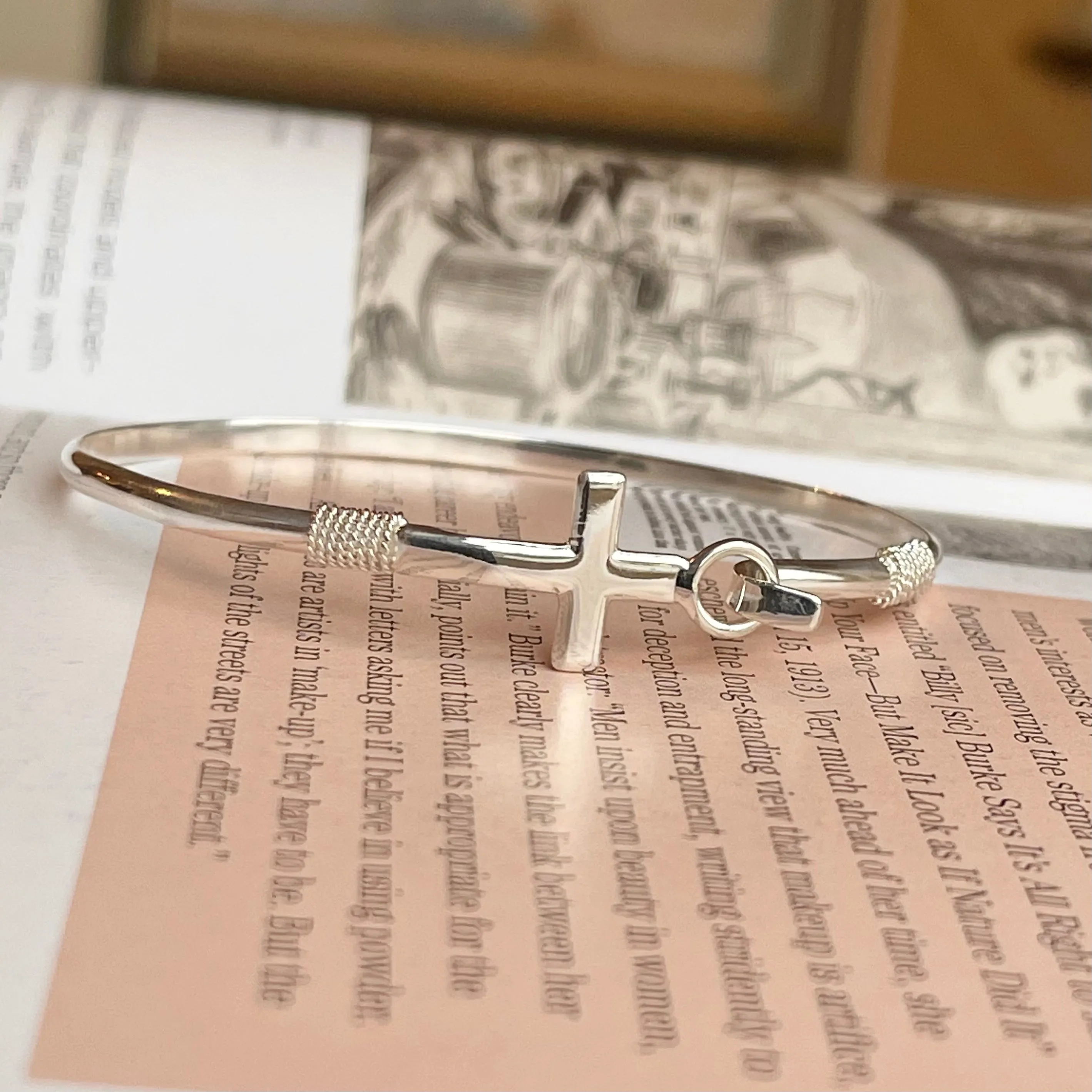 Sterling Silver Sideways Cross Stacking Bangle Bracelet
