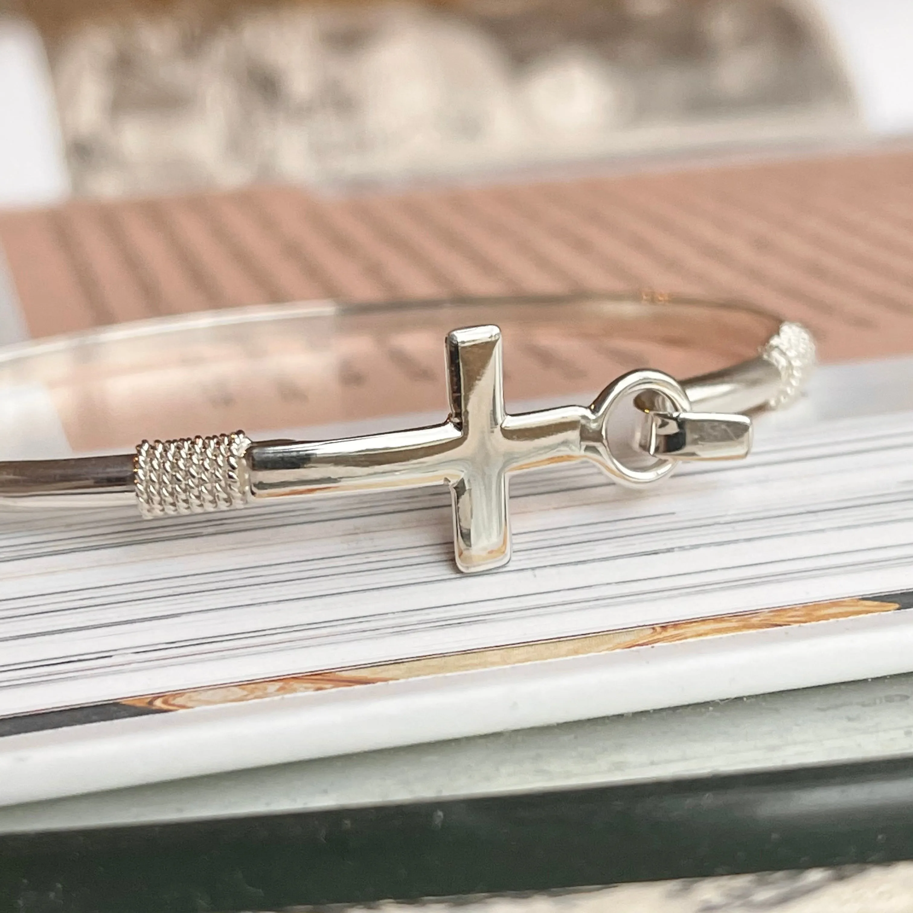 Sterling Silver Sideways Cross Stacking Bangle Bracelet