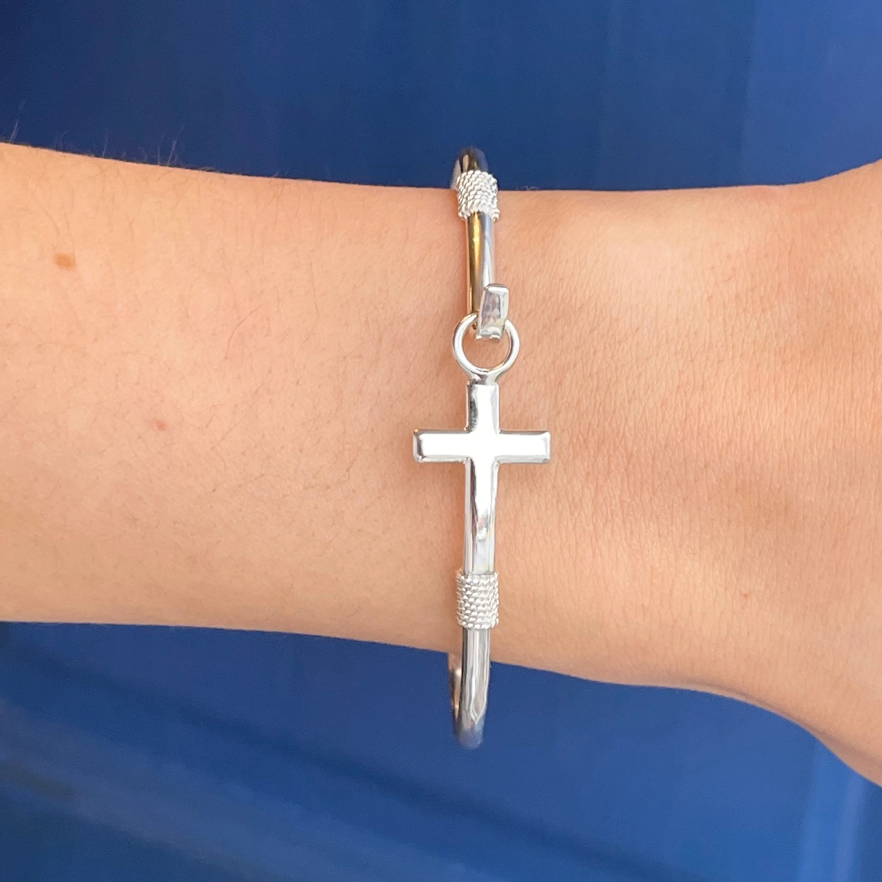 Sterling Silver Sideways Cross Stacking Bangle Bracelet