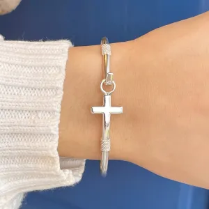 Sterling Silver Sideways Cross Stacking Bangle Bracelet