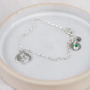 Sterling Silver St Christopher Birthstone Bracelet for Girls