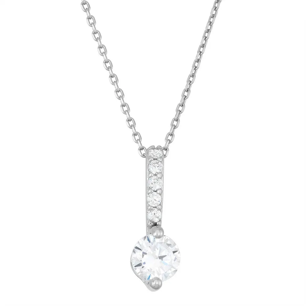 Sterling Silver Thin CZ Bar with Round CZ Solitaire Pendant (94701)