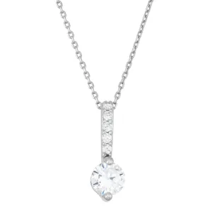 Sterling Silver Thin CZ Bar with Round CZ Solitaire Pendant (94701)